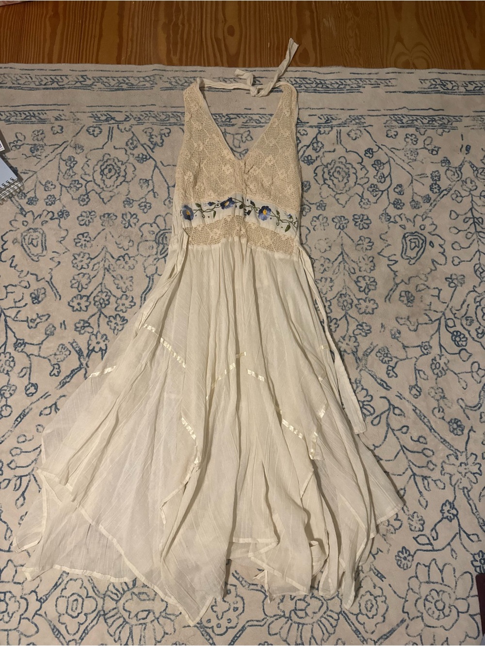 Ivory Lace Halter Maxi Dress with Floral Waist Detail